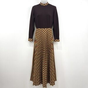 VTG 70s Jennifer Gee Secretary Dress 10 Plaid Hippie Pleated Maxi Union Made